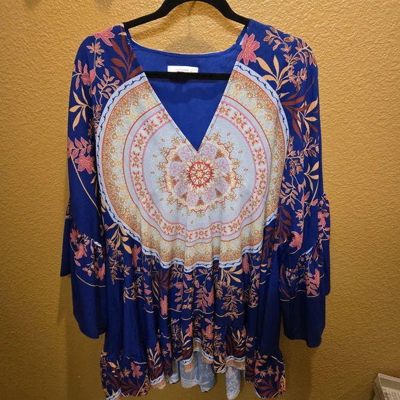 Anthropologie Blue and Pink Floral Tunic - Picture 1 of 13